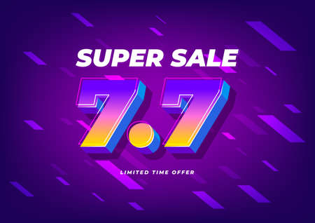 7.7 Shopping day sale poster or flyer design. 7.7 Super sale online banner.のイラスト素材
