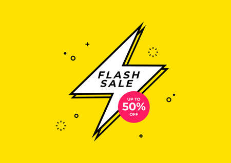 Trendy special offer flash sale with thunder on yellow background. banner template.