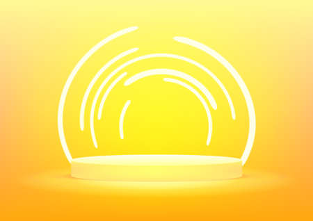 Empty podium studio yellow background for product display with copy space. Showroom shoot render. Banner background for advertise product.のイラスト素材
