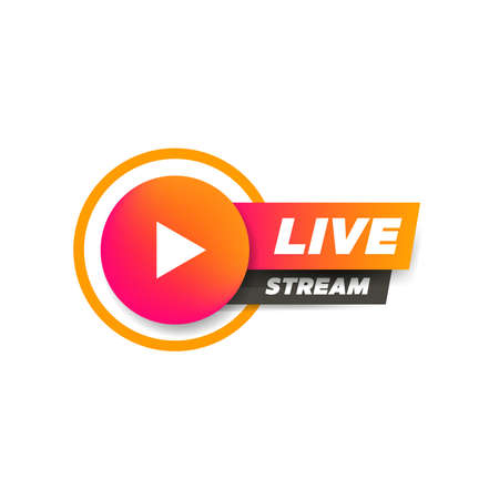 Live stream with play button icon symbol.