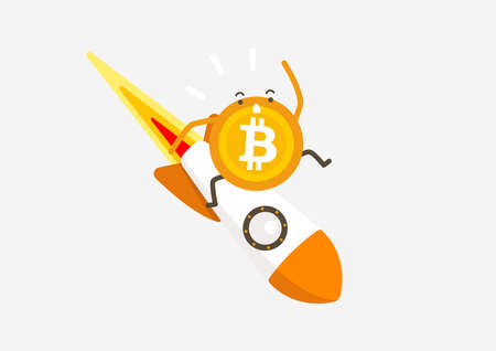 Bitcoin rocket falling down. Cryptocurrency cartoon concept.のイラスト素材