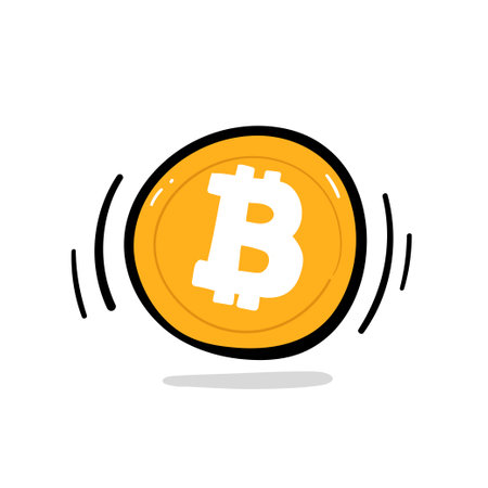 Golden bitcoin cartoon hand drawn style vector, isolated on white background.のイラスト素材