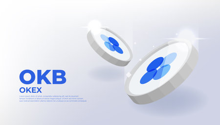 OKEX (OKB) banner. OKB coin cryptocurrency concept banner background.のイラスト素材