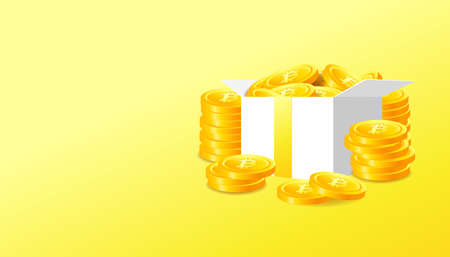 Gold bitcoin in gift box. Cryptocurrency concept banner background.の写真素材