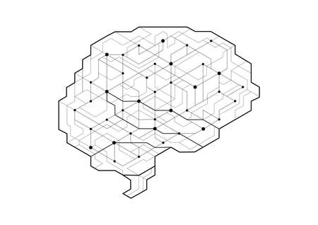 Dot circuit board brain simple design. Artificial intelligence concept.