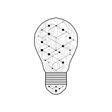 Dot circuit board light bulb simple design. Artificial intelligence concept.のイラスト素材
