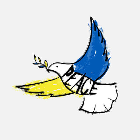 Flying dove as a symbol of peace. Support Ukraine. No war sign. Simple line drawing.のイラスト素材