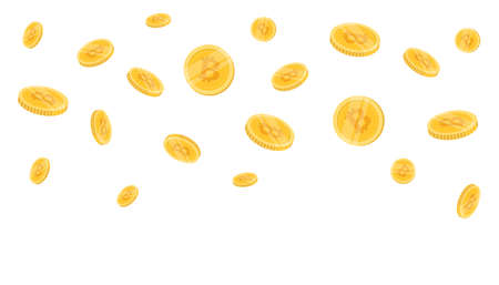 Bitcoin coins flying on a white background. Bitcoin cryptocurrency concept banner.のイラスト素材