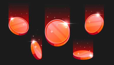 Blank red cryptocurrency coins falling on dark background.のイラスト素材