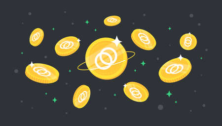 CELO coins falling from the sky. CELO cryptocurrency concept banner background.のイラスト素材