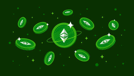 Ethereum Classic (ETC) coins falling from the sky. ETC cryptocurrency concept banner background.のイラスト素材