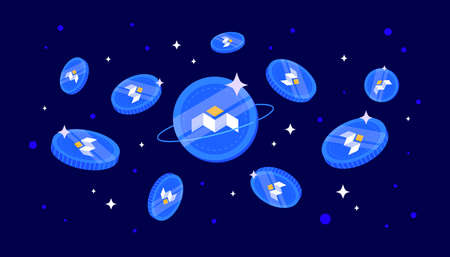 MOBOX (MBOX) coins falling from the sky. MBOX cryptocurrency concept banner background.のイラスト素材