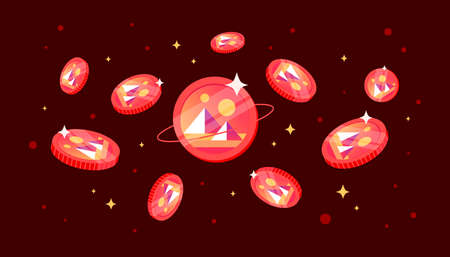 Decentraland (MANA) coins falling from the sky. MANA cryptocurrency concept banner background.のイラスト素材