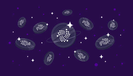 IOTA (MIOTA) coins falling from the sky. MIOTA cryptocurrency concept banner background.のイラスト素材