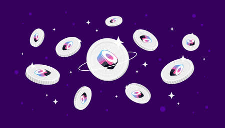 SushiSwap (SUSHI) coins falling from the sky. SUSHI cryptocurrency concept banner background.