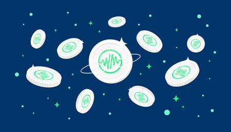 WEMIX coins falling from the sky. WEMIX cryptocurrency concept banner background.のイラスト素材