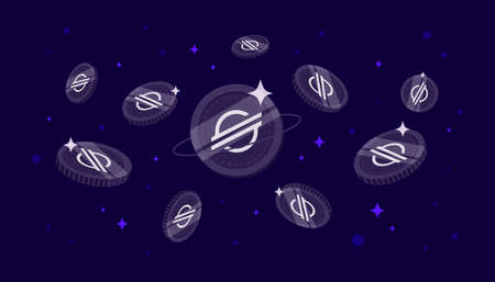 Stellar (XLM) coins falling from the sky. XLM cryptocurrency concept banner background.のイラスト素材