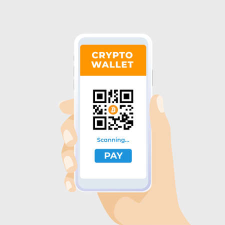 Digital Cryptocurrency wallet on mobile phone screen. QR code payment.のイラスト素材