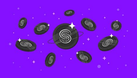 SENSO coins falling from the sky. SENSO cryptocurrency concept banner background.のイラスト素材