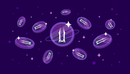 Illuvium (ILV) coins falling from the sky. ILV cryptocurrency concept banner background.のイラスト素材
