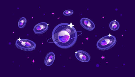 Osmosis (OSMO) coins falling from the sky. OSMO cryptocurrency concept banner background.のイラスト素材