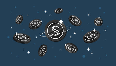 Secret (SCRT) coins falling from the sky. SCRT cryptocurrency concept banner background.のイラスト素材
