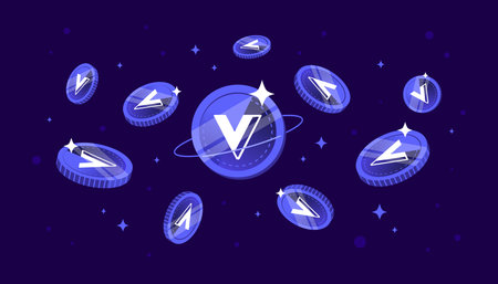 Voyager Token (VGX) coins falling from the sky. VGX cryptocurrency concept banner background.のイラスト素材