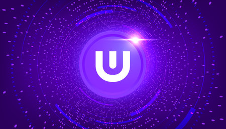 Ultra (UOS) coin cryptocurrency concept banner background.の写真素材