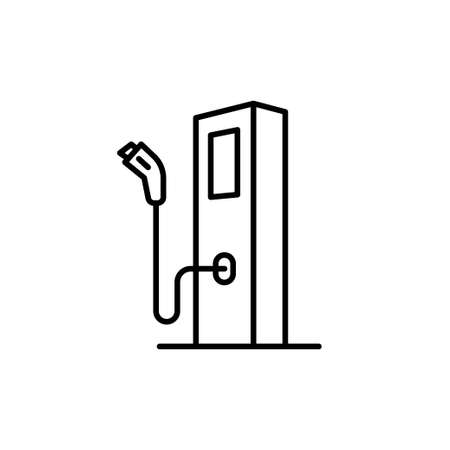 Plug-in electric vehicle charging line icon, Charging station sign.のイラスト素材