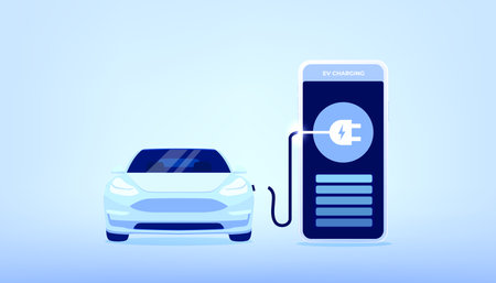Electric Vehicle Smart app. EV charger station application on mobile phone.のイラスト素材