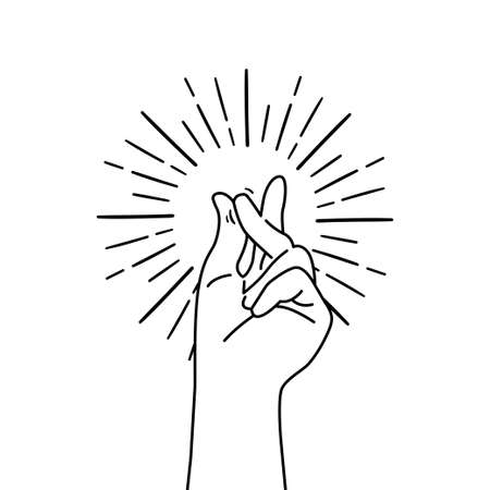 Finger snap. Snap gesture outline isolated on white background.のイラスト素材