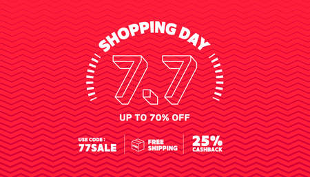 7.7 Online shopping day sale banner template on red background.のイラスト素材