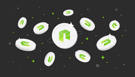 Gas coins falling from the sky. Gas cryptocurrency concept banner background.のイラスト素材