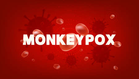 Monkey Pox virus outbreak pandemic banner. Monkeypox virus banner for awareness and alert against disease spread, symptoms or precautions.のイラスト素材