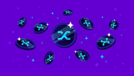 Synthetix (SNX) coins falling from the sky. SNX cryptocurrency concept banner background.のイラスト素材