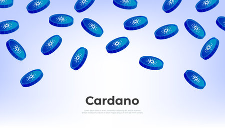 Cardano (ADA) coin falling from the sky. ADA cryptocurrency concept banner background.のイラスト素材