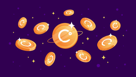 Celsius (CEL) coins falling from the sky. CEL cryptocurrency concept banner background.のイラスト素材