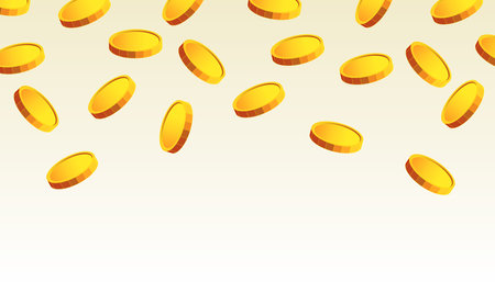 Gold coins falling down isolated on white in different positions with place for text.のイラスト素材