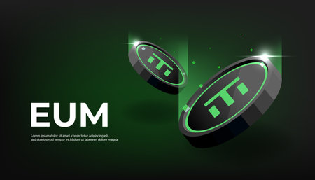 EUM coin crypto currency themed banner. EUM icon on modern black color background.のイラスト素材