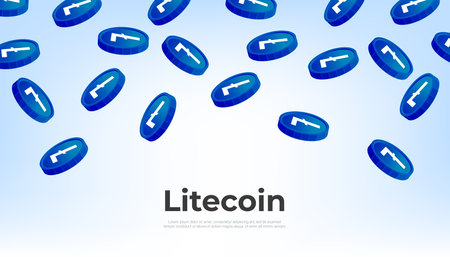 Litecoin (LTC) coin falling from the sky. LTC cryptocurrency concept banner background.のイラスト素材