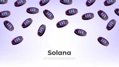 Solana (SOL) coin falling from the sky. SOL cryptocurrency concept banner background.のイラスト素材