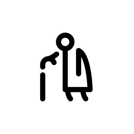 Old man with a cane line vector icon.のイラスト素材