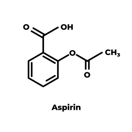 Acetylsalicylic acid (aspirin) drug molecule. Skeletal formula on white background.のイラスト素材