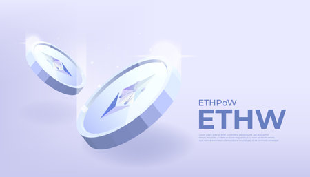 ETHPoW (ETHW) coin banner. ETHW coin cryptocurrency concept banner background.のイラスト素材