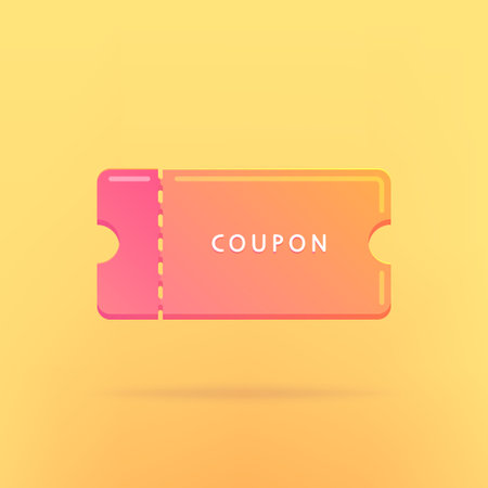 Coupon isolated on yellow background. Purchase concept with promotional offer and bonus, voucher. Discount on the blank 3D ticket by coupon. Vectorのイラスト素材