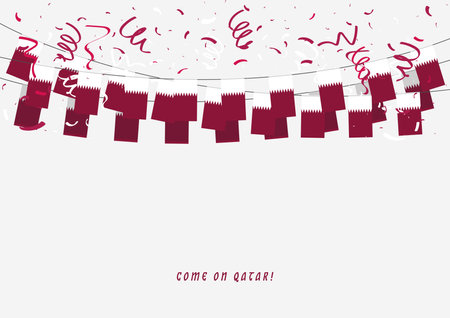 Qatar garland flag with confetti on gray background, Hang bunting for Qatar celebration template banner. vectorのイラスト素材