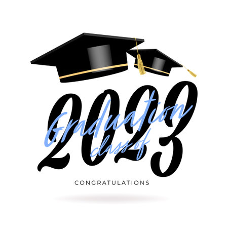 Graduation ceremony banner. Class of 2023 Congratulations graduates typography design template. vectorのイラスト素材