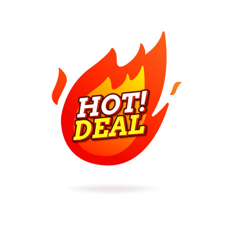 Hot deal flaming label. Sale promotion banner vector.のイラスト素材
