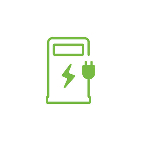 Green charging point station for hybrid car. Plug-in electric vehicle charging line icon isolated on white background. Eco friendly vehicle concept. vectorのイラスト素材