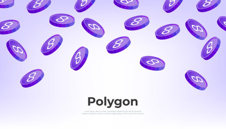Polygon (MATIC) coin falling from the sky. MATIC cryptocurrency concept banner background.のイラスト素材